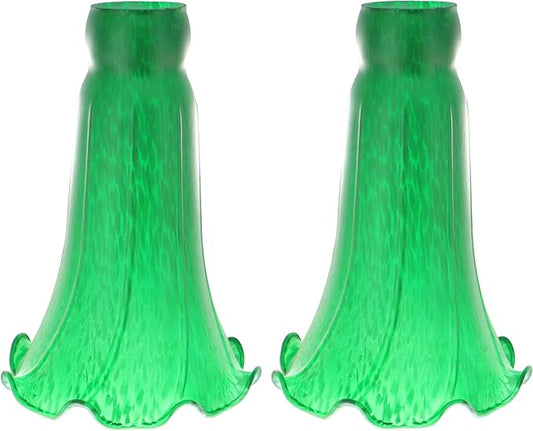 Lily Flower Glass Lampshade Replacement, 2 Pack,Tulip Style Table Floor Lamp Shade Replacement 4.2" x 4.2" x 6.7" (Green)