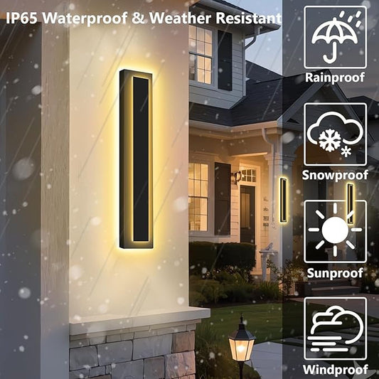 Picico 2pc 12in Modern LED Outdoor Wall Lights, Dimmable Black Exterior Wall Sconce Lighting Fixtures, Rectangular Mini Outdoor Garage Lights, 360° Beam Angle,Vertical Outdoor Lights for House Porch