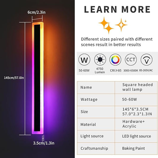 Mikeru Modern Outdoor Light Fixture, 57inch Modern RGB Outdoor Wall Light 10%-100% Dimmable with Memory Function Long Outdoor Porch Lights Featuring Multiple Modes and 12 Colors for Patio Entryway