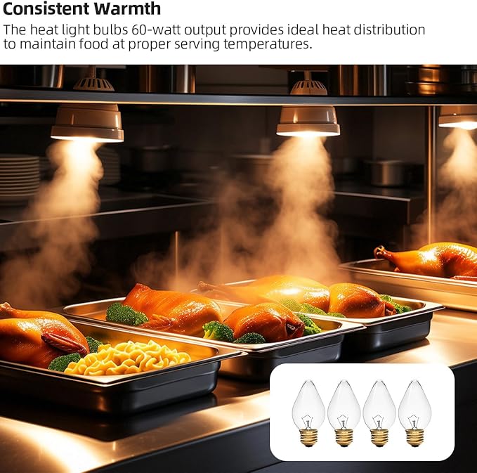 02.30.043.00 60 Watt Light Bulb Compatible with Hatco Heat Lamp Bulb, E25 High Temp Lamp for Commercial Heat Warmers, Torpedo Shaped Bulbs, 4 Packs