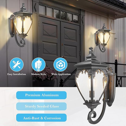 Large Outdoor Wall Lights Exterior Lighting Fixtures, 24.6 Inch Waterproof Large Outdoor Lanterns for Porch Light Fixture, Black Exterior Sconce Light for Outside House Garage Patio