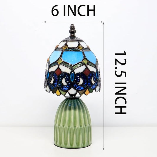 Tiffany Lamp Stained Glass Mushroom Table Lamps 6X6X12.5 Inch Blue Jewelry Baroque Style Small Night Light Ceramic Base Mini Accent Desk Light Suitable for Bedside Table Bedroom Children Room