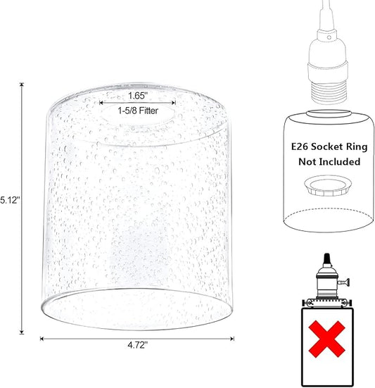 1 Pack Seeded Clear Glass Lamp Shade Replacement Glass Shade for Pendant light, Floor lamp, Desk lamp,Wall Sconces and Bathroom Vanity lights.1-5/8-Inch Fitter Opening