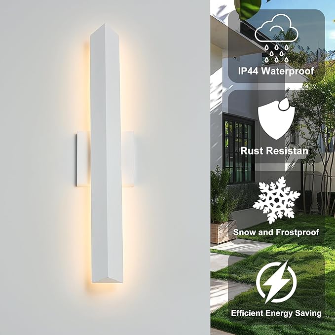 21.9IN LED Outdoor Aluminum Wall Lights,20W Dimmable, IP65 Waterproof, Modern Textured White Indoor & Exterior Lighting Fixtures, Long Exterior Wall Lights for Garage, Front Door