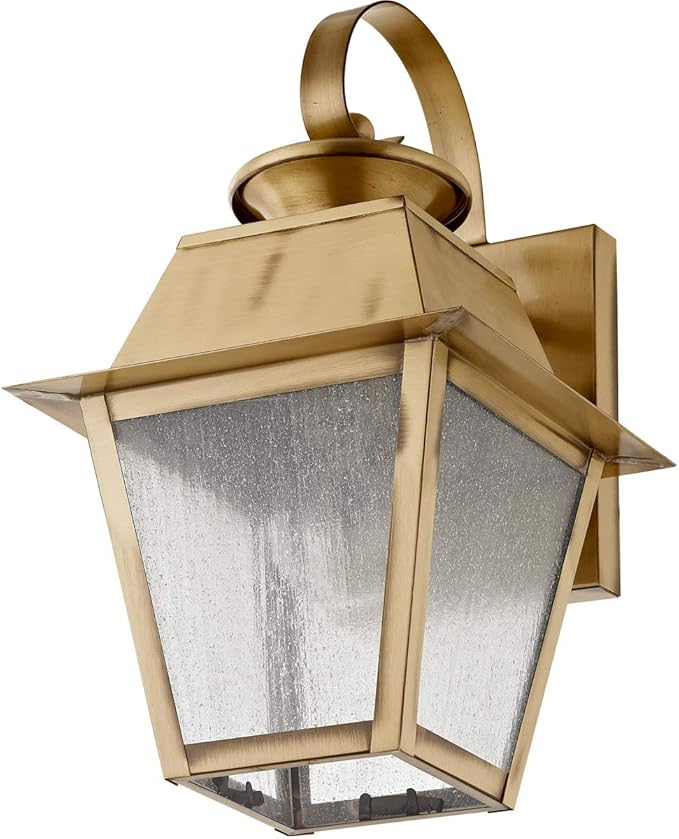 Livex Lighting 2162-01 Transitional One Light Outdoor Wall Lantern from Mansfield Collection Finish, Antique Brass, 7.5" W x 12.5" H