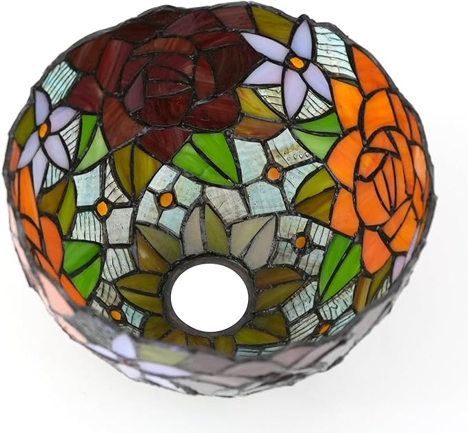 Tiffany Replacement Lamp Shade, 8 Inch Gorgeous Roses Stained Glass Lamp Shade Handmade Vintage Lampshades Accessories Fit for Table Lamp Pendant Light Wall lamp