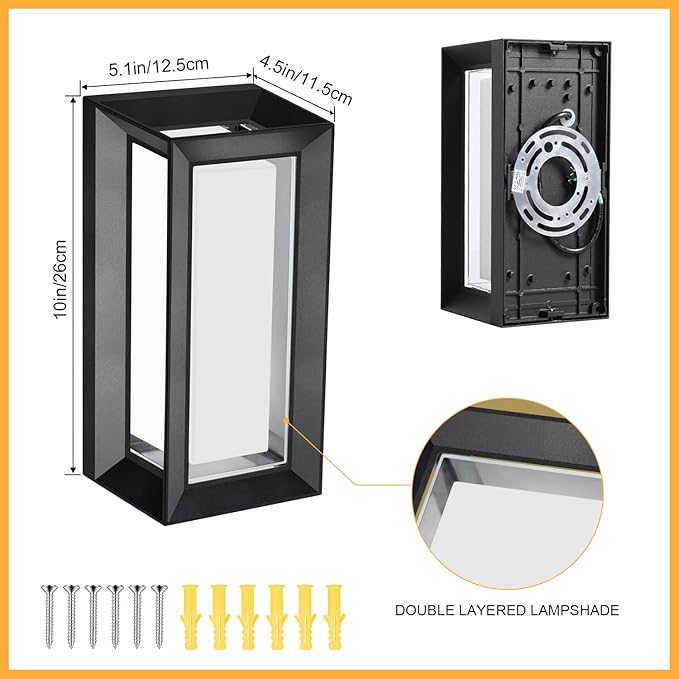 ledmo Outdoor Wall Light 1800Lm Modern Outdoor Porch Light 3000K Bright Lighting Black Exterior Lighting Fixture Waterproof Christmas Fixture for House,Patio,Garage,Backyard,Hallway(2 Pack