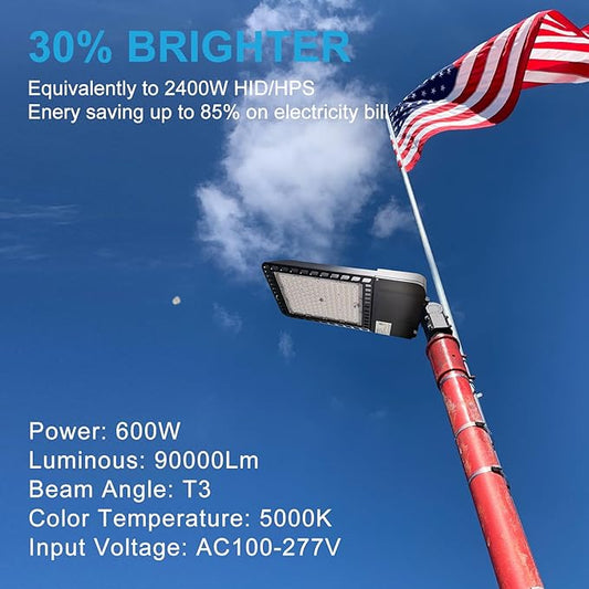 Lightdot 2Pack 600W Parking Lot Lighting 90000LM 5000K LED Pole Lights Outdoor with Dusk to Dawn ETL IP65 LED Parking Lot Lights Outdoor Pole Mount for Parking Lot,Yard,Driveway-7Yrs Warranty