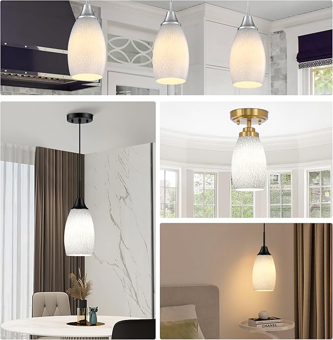 Mini Glass Pendant Light 1-Pack with Handblown Milk White Art Oval Glass Lamp Ceiling Hanging Light, for Dining Room,Kitchen,Foyer,Hallway 4.72"