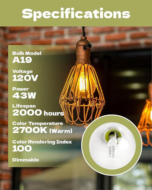 6Pcs 43W Light Bulbs 43 Watt 120V A19 E26, 60W Halogen Light Bulb Soft Clear Dimmable