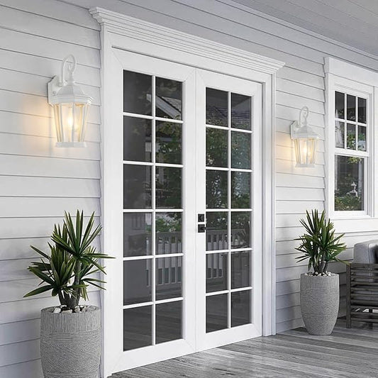 Outdoor Wall Lantern, Waterproof Exterior Wall Light Fixtures, Outdoor Porch Light Fixtures Wall Mount in White Finish with Clear Glass, Aluminum Alloy, 60W