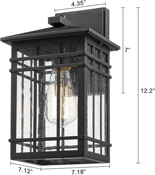 Outdoor Wall Lantern, Exterior Light Fixture Wall Mount, 1-Light Waterproof Outdoor Lighting Fixture with Seeded Glass for Porch, Garage, Patio, Hallway, Entryway, Black
