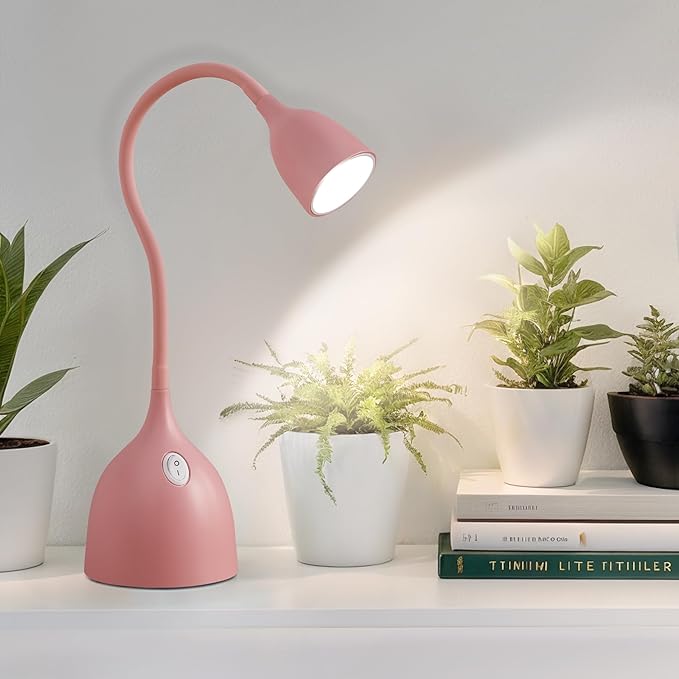 Gooseneck Desk Lamp 360° LED Flexible Reading Light Small Desk Lamps for Small Spaces Home Office Bedroom College Dorm Desk Bookshelf Nightstand Table Lamp (Pink)