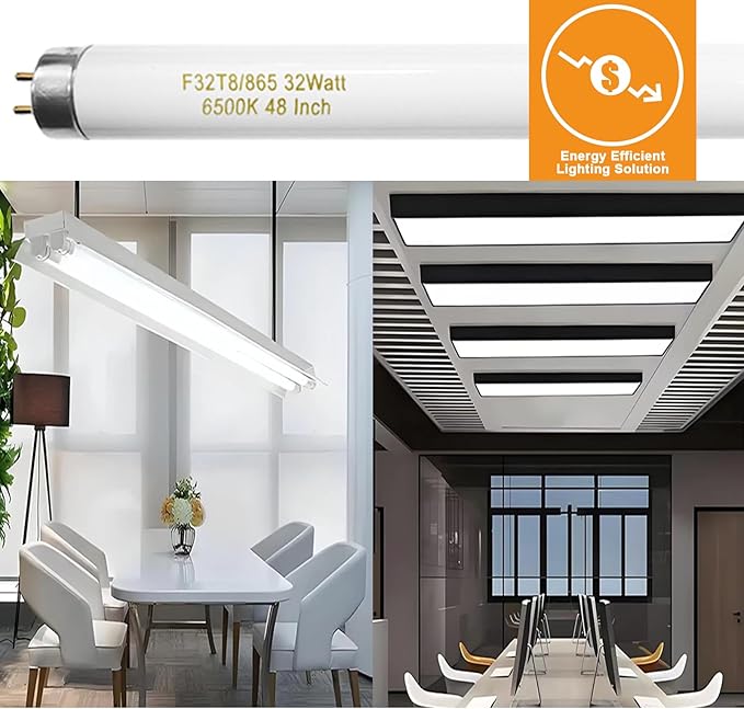 25 Pack T8 Fluorescent Bulbs 4 Foot, F32T8/865 Fluorescent Light Bulb 48 Inch 32 Watt 6500K Daylight 2500 Lumens G13 Base