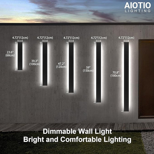 59in 2pcs Modern Outdoor Lights,Upgraded 4.72in Wide Exterior Light Fixtures Wall Mount,IP65 Waterproof Dimmable Black Modern Porch Lights Wall Sconce,LED Long Linear Outside Lighting for Garage,Patio