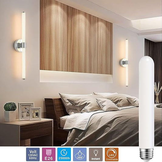 T10 LED Light Bulb 8.9inch E26 Base Matt Opal Porcelain Warm White 2700K Dimmable Edison 4W Led Tubular Bulb,400LM,40 Watt Equivalent,Outside Frosted Glass,for Cabinet Display Cabinet etc,4 Pack.