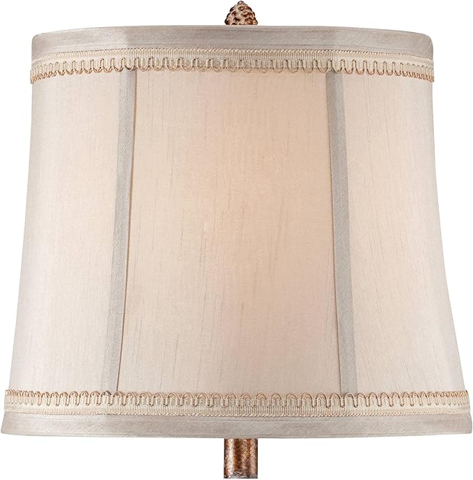 Regency Hill Shabby Chic French Country Table Lamps 28" Tall Set of 2 Antique White Washed Petite Artichoke Font Beige Fabric Bell Shade for Living Room Bedroom House Bedside Nightstand Home