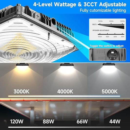 LED Canopy Light for Gas Station Light, 120W 18000lm 0-10V Dimmable 5000K, IP65 Waterproof Commercial Canopy Lights for Outdoor Garage Warehouse Shop Carpor UL Listed, 1 Pack