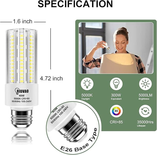 4pcs LED Light Bulb 5000LM 300w Equivalent Super Bright 5000K Cool Daylight White 20W LEDs Bulb E26/E27 Medium Base for Outdoor Indoor Home Garage Backyard LED Corn Light Bulb