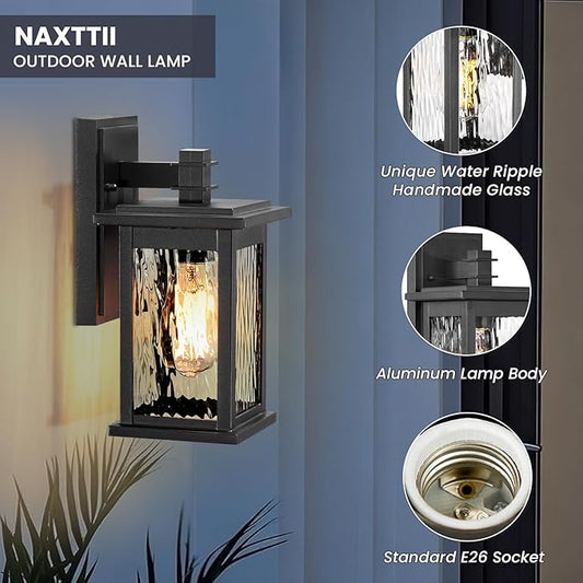 Outdoor Wall Lamps Black Outdoor Porch Lights Wall Mount Aluminum Waterproof Exterior Lighting Fixtures for House Garage Doorway 14.5 Inch Height E26 Socket
