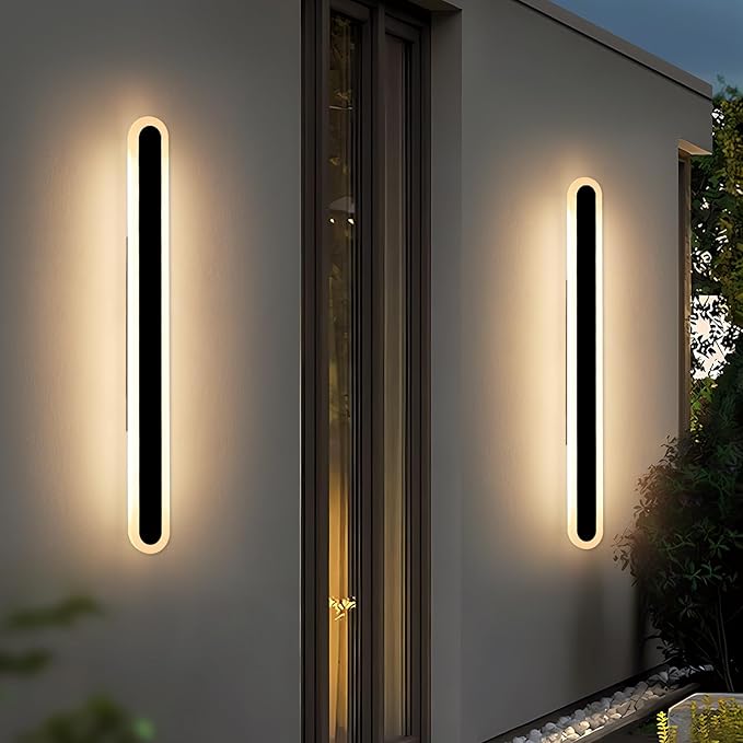 2 Pack 47.2inch Long Outdoor Wall Sconce, Oval Modern Exterior Light Fixture, IP65 Waterproof, 3 Color 3000K/4500K/6000K, LED Strip Wall Mount Lighting for Patio, Garden, Garage, Backyard
