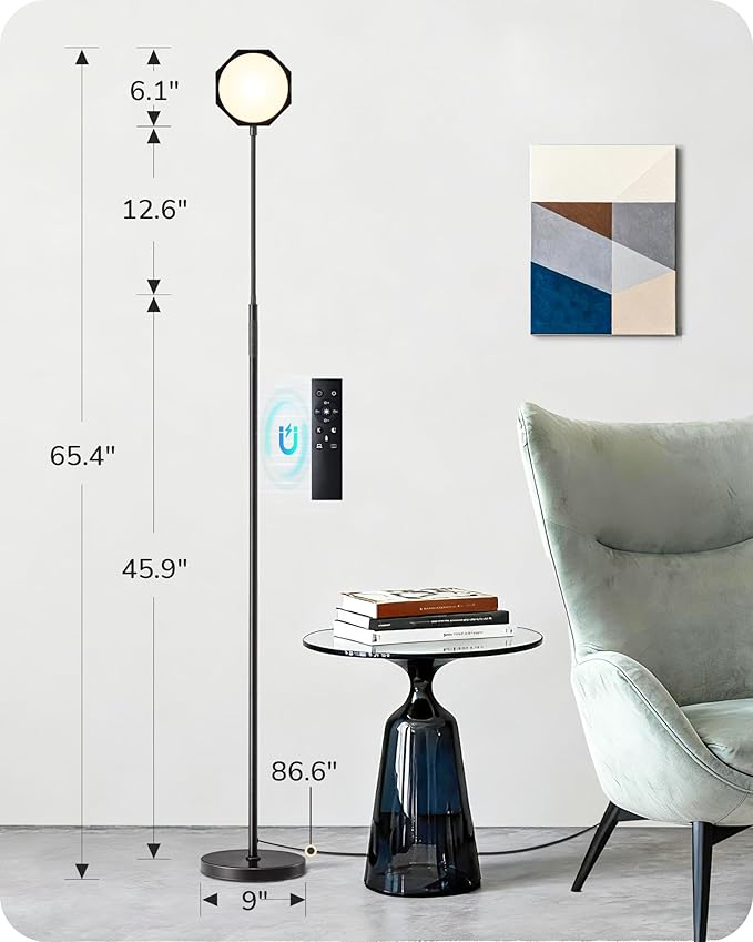 EDISHINE LED Floor Lamp, 1300LM Super Bright Reading Floor Lamps for Living Room, Dimmable 4 Color Temperature Standing Lamp, Remote & Touch Control, Adjustable Gooseneck Lamp for Bedroom Office Black