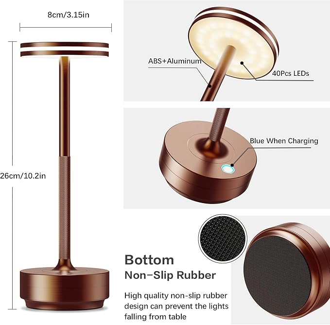 Hapfish Rechargeable Cordless Table Lamps, 5000mAh Battery Operated Lamp, 3 Color Modes, Dimmable, LED Table Lamps for Living Room,Outdoor, Dinner,Patio,Restaurant â Brown