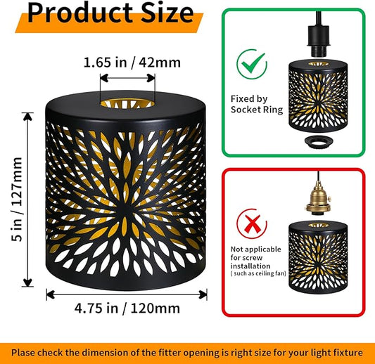 Metal Pendant Lamp Shades Set of 2, Cylinder Lamp Shade Light Fixture Replacement Metal Globe with 1-5/8-Inch Fitter Opening, Diameter 4.75” Height 5.0"