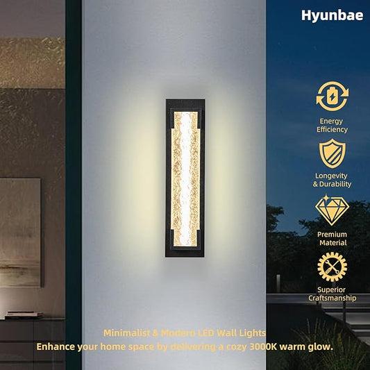 Hyunbae Outdoor Wall Light, 18.9" Large LED Modern Outdoor Wall Sconce, Waterproof Exterior Lighting Fixture with Acrylic Water Ripple Lamp 2700K Outdoor Porch Lights for House, Garage Dimmable