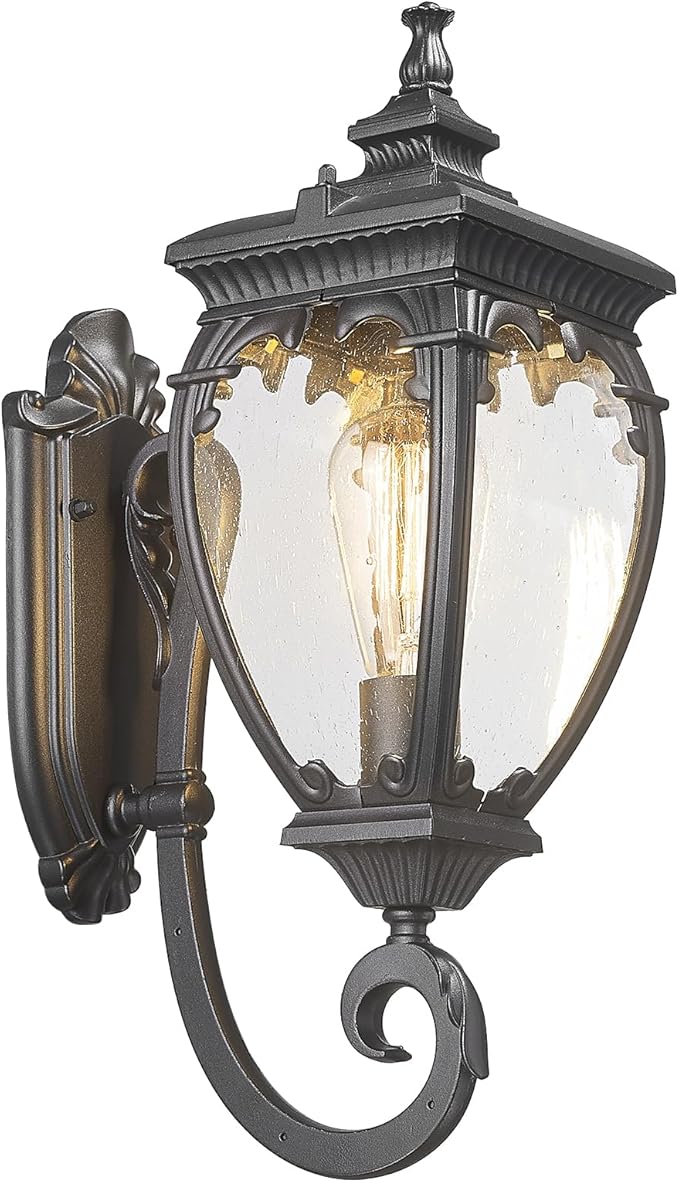 Porch Light Outdoor Wall Lights Exterior Lighting Fixtures, 18.7 Inch Waterproof Black Porch Lights Outdoor Wall Sconces Light Fixture with Seeded Glass for Outside Patio Garage