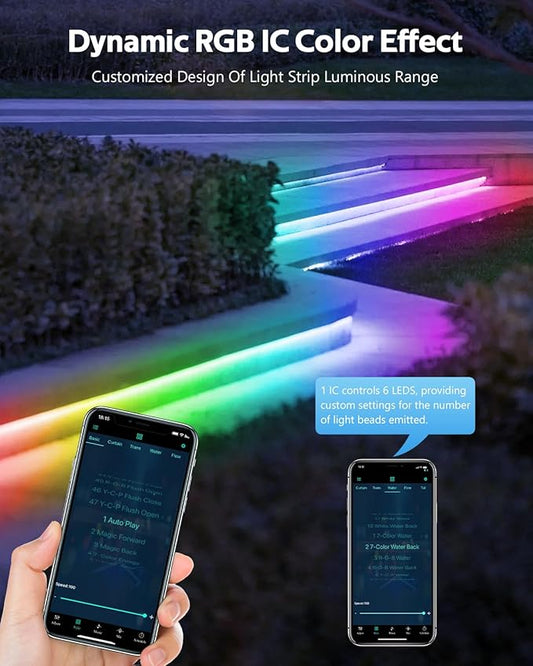 100FT Smart LED Light Strip RGB IC 1 Roll 24V Addressable Outdoor LED Strip Lights Waterproof Multi Color Chasing LED Lights with Remote APP Control Music Sync DIY Design for Bedroom 60 LEDs/M