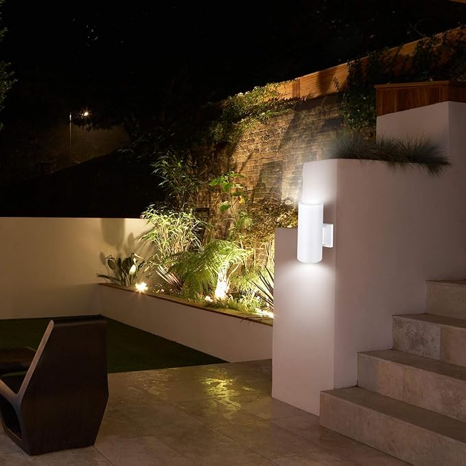 Outdoor Wall Light, Exterior Lighting - ETL Listed, Die-Casting Aluminum Waterproof Wall Mount Cylinder Design - Up Down Light Fixture for Porch, Backyard and Patio (White)