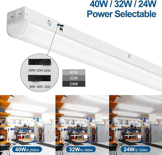 DAKASON 4FT LED Linear Light Fixture, 4 Foot LED Shop Lights 40/32/24W 35/40/5000K CCT Selectable, 4Feet Commercial Bay Lighting Fluorescent Tube Replacement for Office Garage 4 Pack