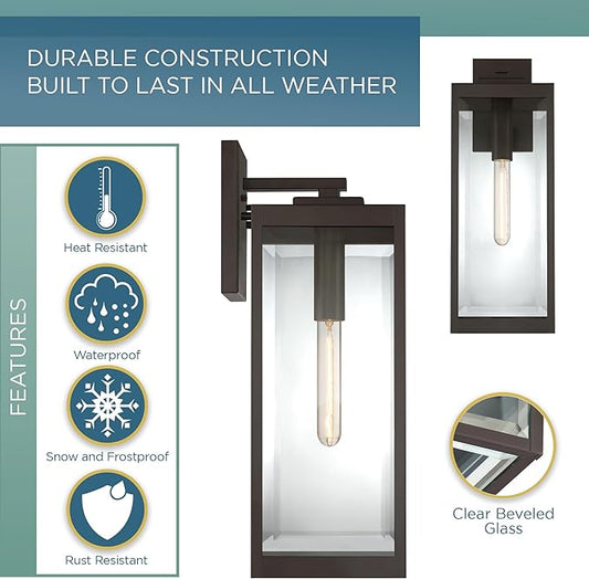 Quoizel Westover Modern Wall Sconce, 20 Inch Western Bronze 1-Light Outdoor Light Fixture, Clear Beveled Glass Wall Lantern, 150 W, Industrial Design Wall Light for Porch, Patio, Gazebo or Yard