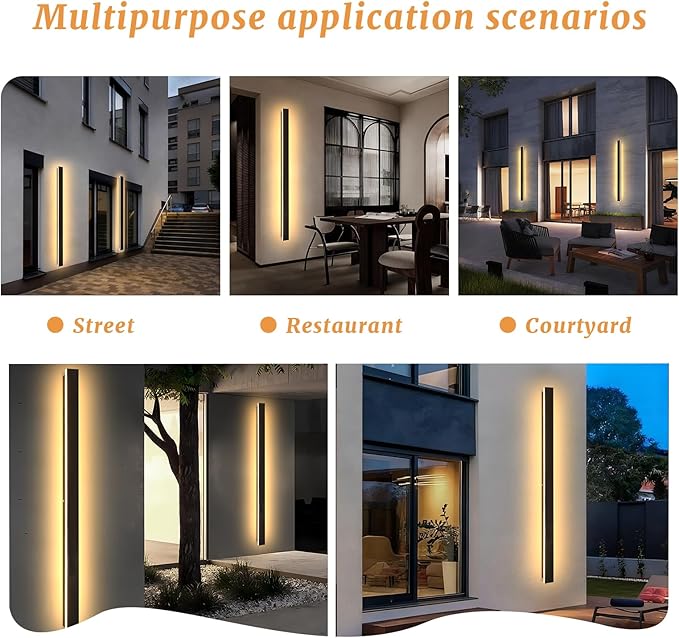 Modern Outdoor Wall Lights 79 Inch 3000K LED Outdoor Wall Light for House Exterior Wall Garage Entrance Lighting Fixtures IP65 Waterproof Long Strip Wall Sconces for Doorway Patio Passage