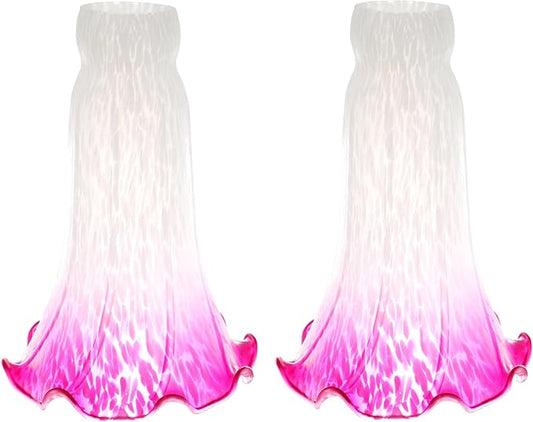 Lily Flower Glass Lampshade Replacement, 2 Pack,Tulip Style Table Floor Lamp Shade Replacement 4.2" x 4.2" x 6.7" (White Red)