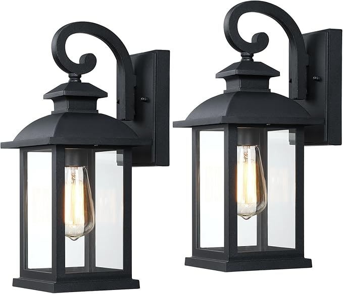 Outdoor Wall Sconce Lights Exterior 2-Pack, 15" Waterproof Retro Black Outside Porch Lights Wall Mount, Exterior Lighting Fixtures Outdoor Coach Lights for House Garage, Bulb Not Included