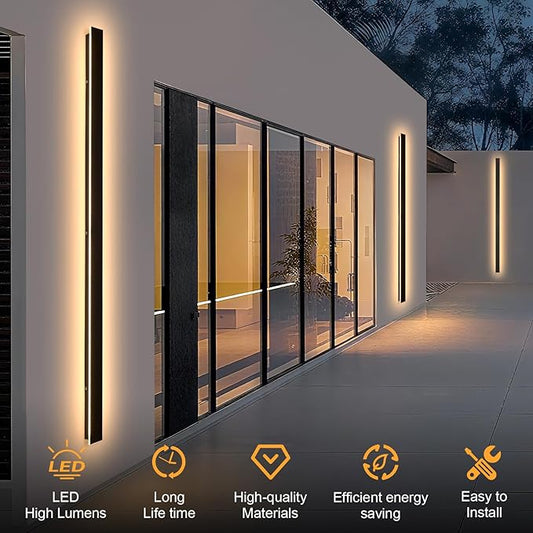 2Pack Modern Outdoor Wall Lights 92.5" Black Porch Wall Light 3000K Anti Rust Exterior Wall Sconces Long LED Linear Exterior Lighting Fixtures for Living Room Garage Swimming Pools