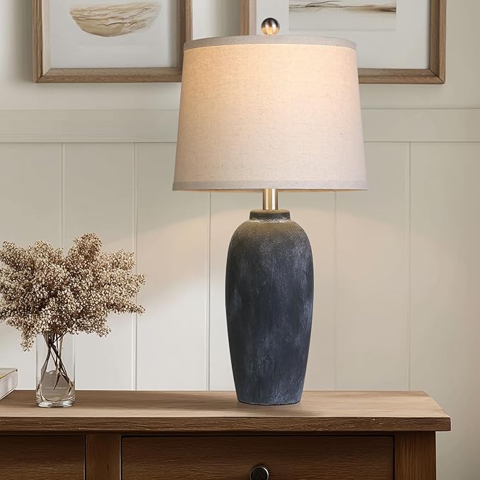 25“ Jar Table Lamps Set of 2, Ceramic Bedside Lamps for Bedroom, Black Farmhouse Nightstand Lamps for Living Room