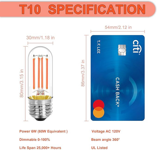 4 Pack 3.2 Inch T10 Pink Light Bulb, E26 Base Edison Bulbs Dimmable, AC 120V 60 Watt Equivalent Clear Glass Filament Bulb, Halloween Christmas Party Bar Colored Light Bulbs, UL Listed
