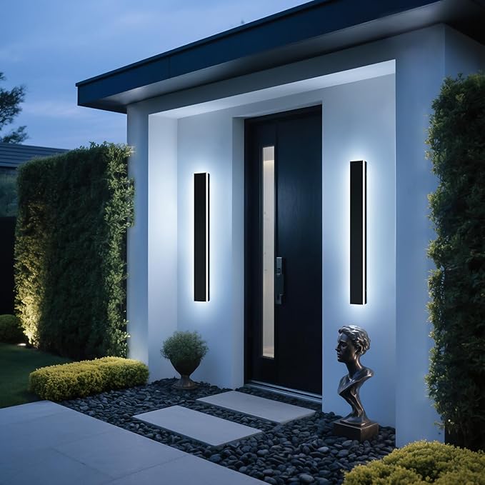 Upgrade Widened 2 Pack 31.4inch Modern Outdoor Wall Sconce, 3 Color 3000K/4500K/6000K, 31W, IP65 Waterproof Long Linear Wall Lights, Minimalist Garage Lamp Lighting for Balcony, Patio, Porch