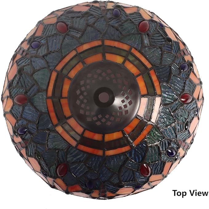 Bieye S10689 Tiffany Style Stained Glass Dragonfly Lampshade (Blue Orange, 12-inch)