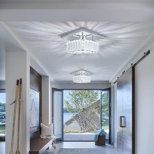 CLAIRDAI Crystal Ceiling Light Square Flush Mount LED Ceiling Light Fixture Modern Led Chandelier Crystal Ceiling Lamps for for Kitchen Hallway Foyer Living Room Bedroom 6500K Cool White