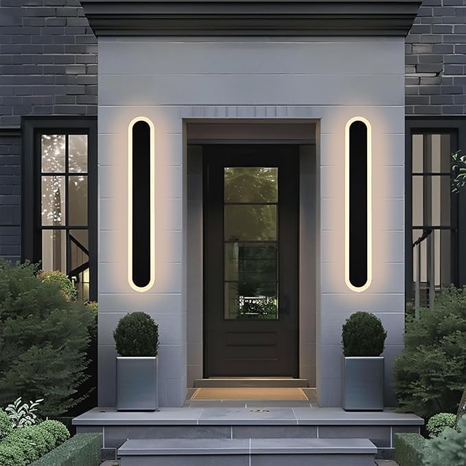 BONLICHT 1 Pack Outdoor Long Wall Lights 32in Dimmable 5CCT Modern Led Wall Lighting Black Wall Mount Linear Exterior Lights Ip65 Waterproof Exterior Sconces Wall Lamp for Front Door Garage Bathroom