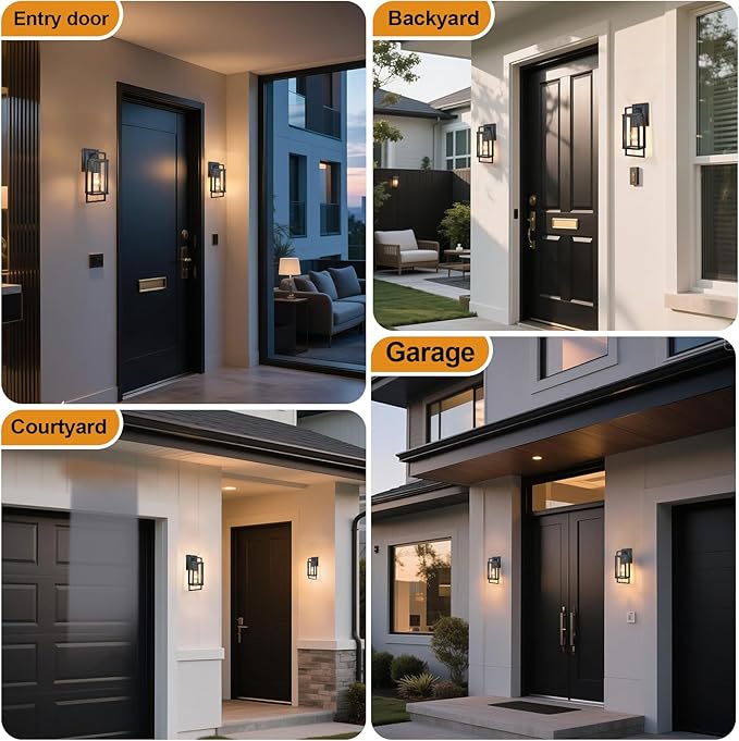 ALVIME Outdoor Wall Lights, Exterior Light Fixture, Waterproof Exterior Wall Sconce, Porch Outside Lights for House, Entryway, Front Door, Backyard, Patio, Garage, E26 Base&High Strength Clear Glass