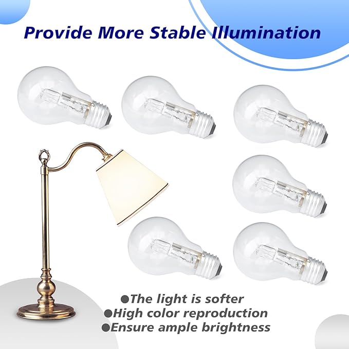6Pcs 043168787963 Halogen Light Bulb for A19 Bulb Types 43 Watt 120V Replace 78796 E26 Thread Suitable for Table Lamps
