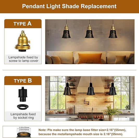 Ceiling Fan Light Covers, 6 Pack Pendant Light Shade Replacement with 1-5/8" Fitter, ALUCSET 4.5" Height and 4-3/4" Diameter, Metal Bell Shaped Cover for Chandelier Pendant Light Wall Sconces Series