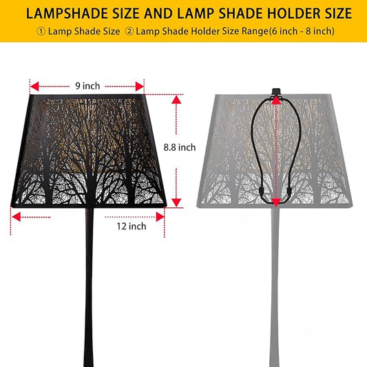Medium Square Lamp Shades, ALUCSET Metal Lampshade with Pattern of Trees for Table Lamp and Floor Light, 9 x 12 x 8.8 Inch, Spider (Black/Gold)