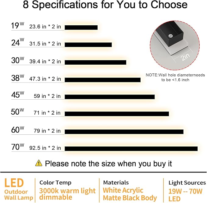 Long Porch Wall Lights 24 Inch Black Outdoor Wall Light 3000K Modern Linear Porch Wall Sconce Waterproof Anti Rust Outdoor LED Linear Lighting Fixtures for Patio Garage Swimming Pools