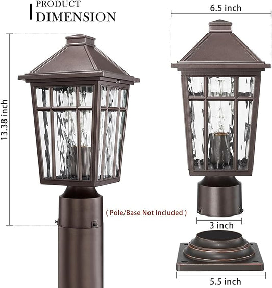 Darkaway Outdoor Post Lights Lamp Post Light Fixture, Waterproof Aluminum Housing with Water Ripple Glass, Fence Post Deck Lighting for Garden Patio Pathway